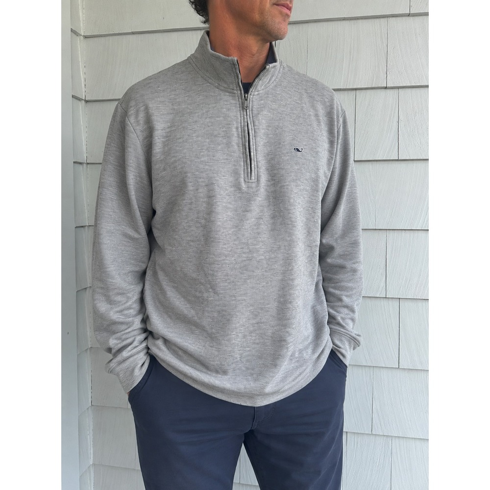 Vineyard Vines Mens XL Gray Pima Cotton 1/4 Zip Pullover Whale Sweater